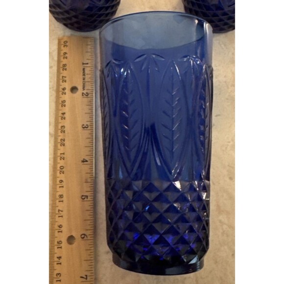 Avon Royal Sapphire Cobalt Blue 16oz Tumblers 6" Tall Arcoroc France Set of 3 - Picture 4 of 4